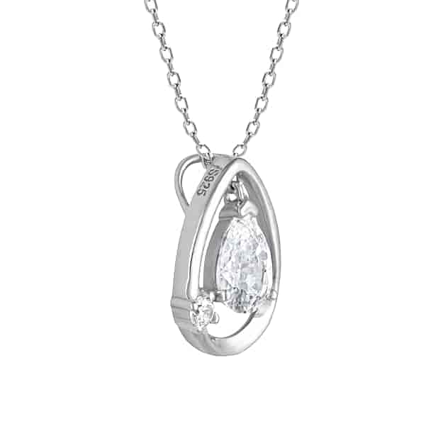 Silver Tear Drop Pearl Pendant With Link Chain