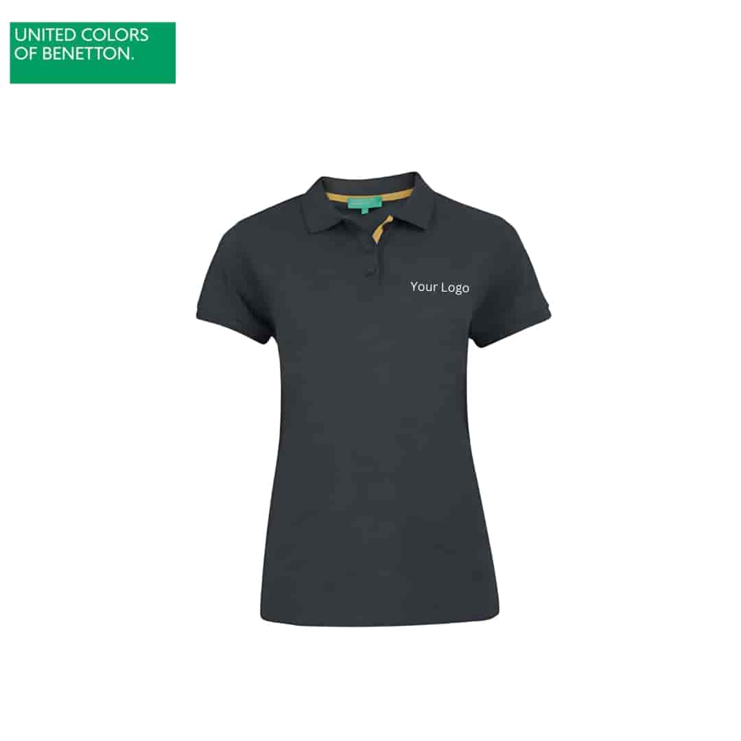 United Colors of Benetton Women's Grey Polycotton Polo T-Shirt
