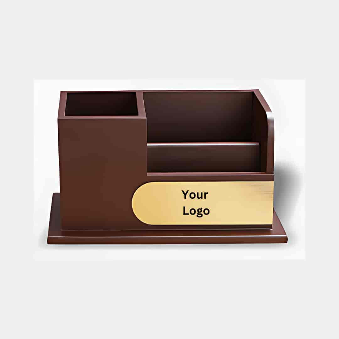 Brown Desk Organizer with USB Ports
