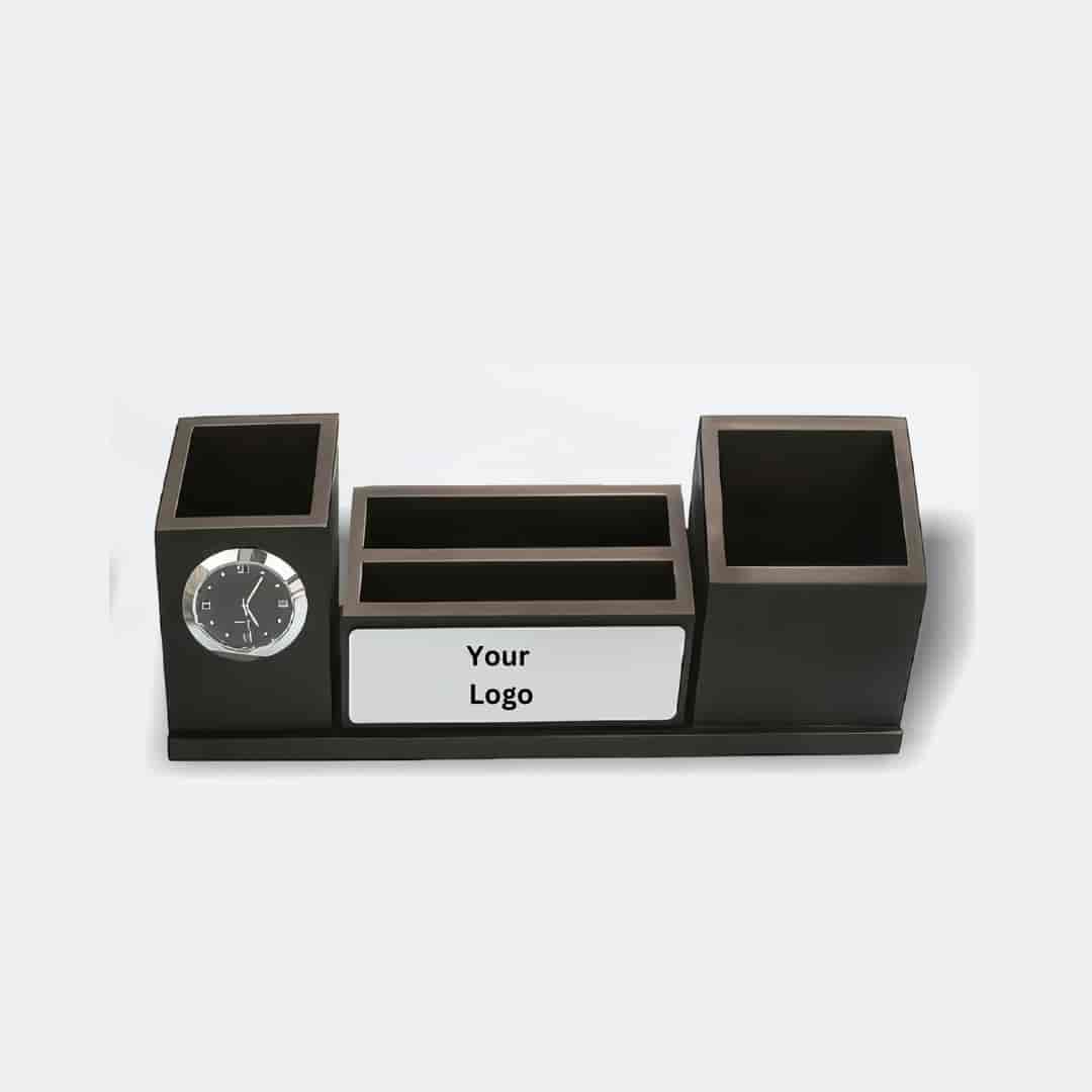 Black Desk Organizer with Clock