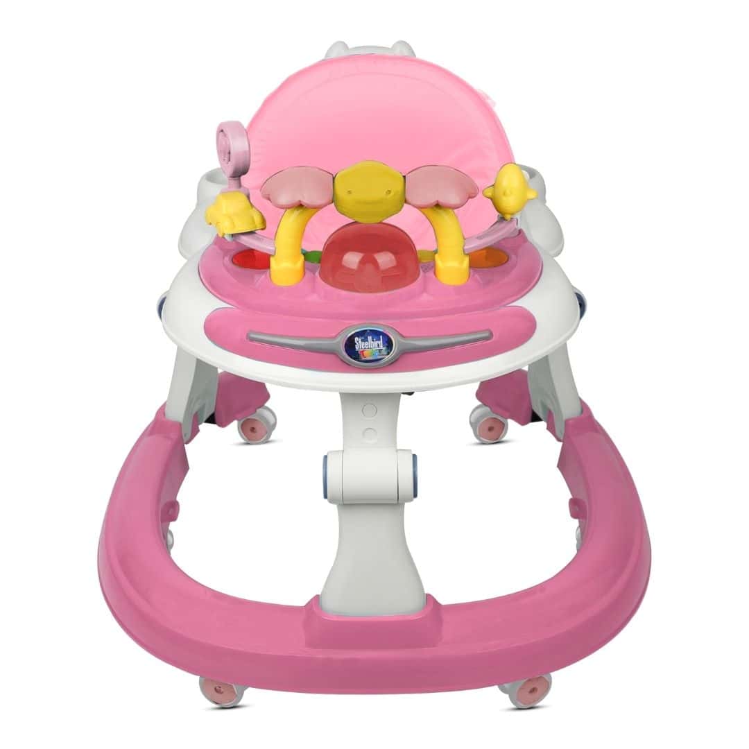 Steelbird Baby Walker with Push Handle-Pink