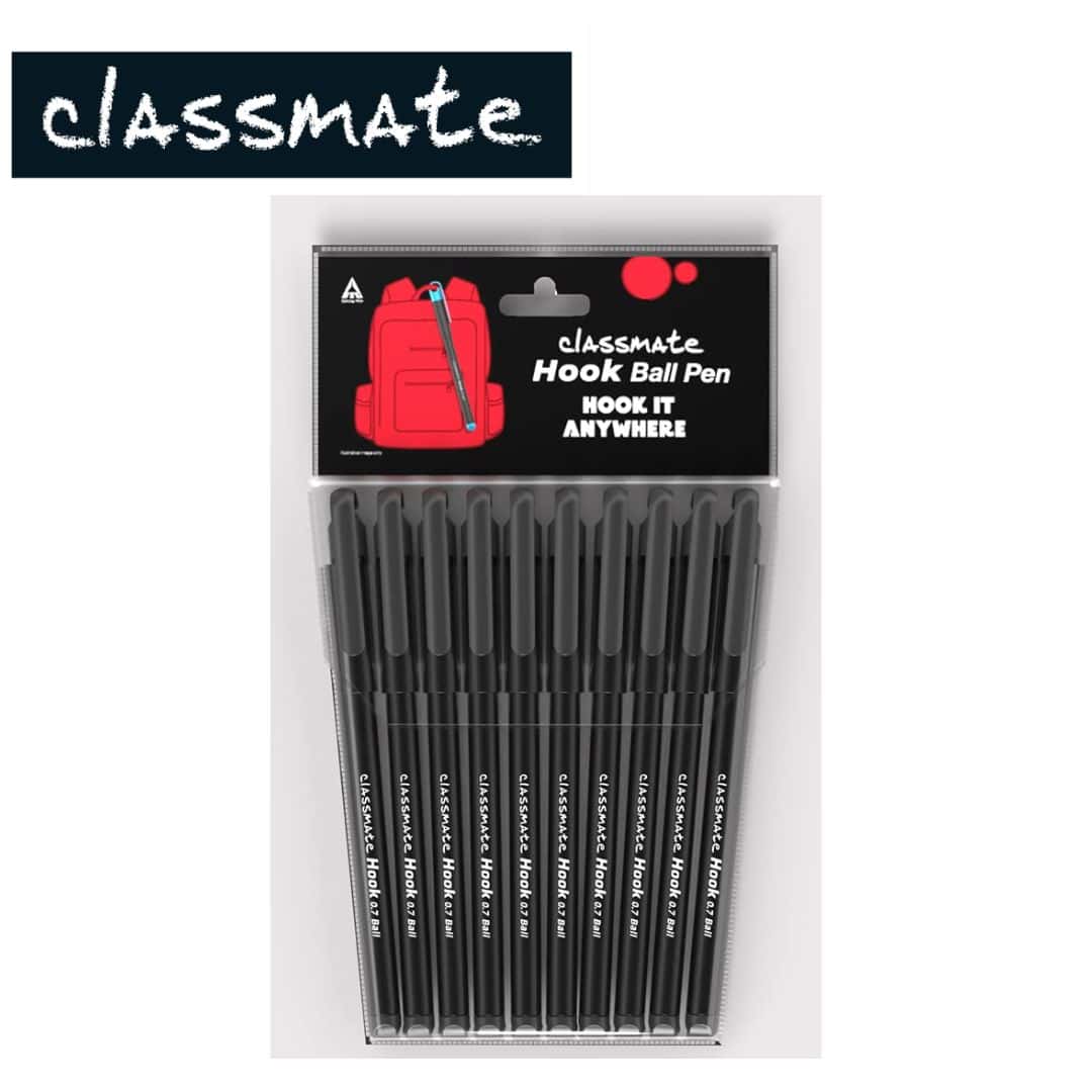 Classmate Hook Ball Pen Black (Pack Of 10)