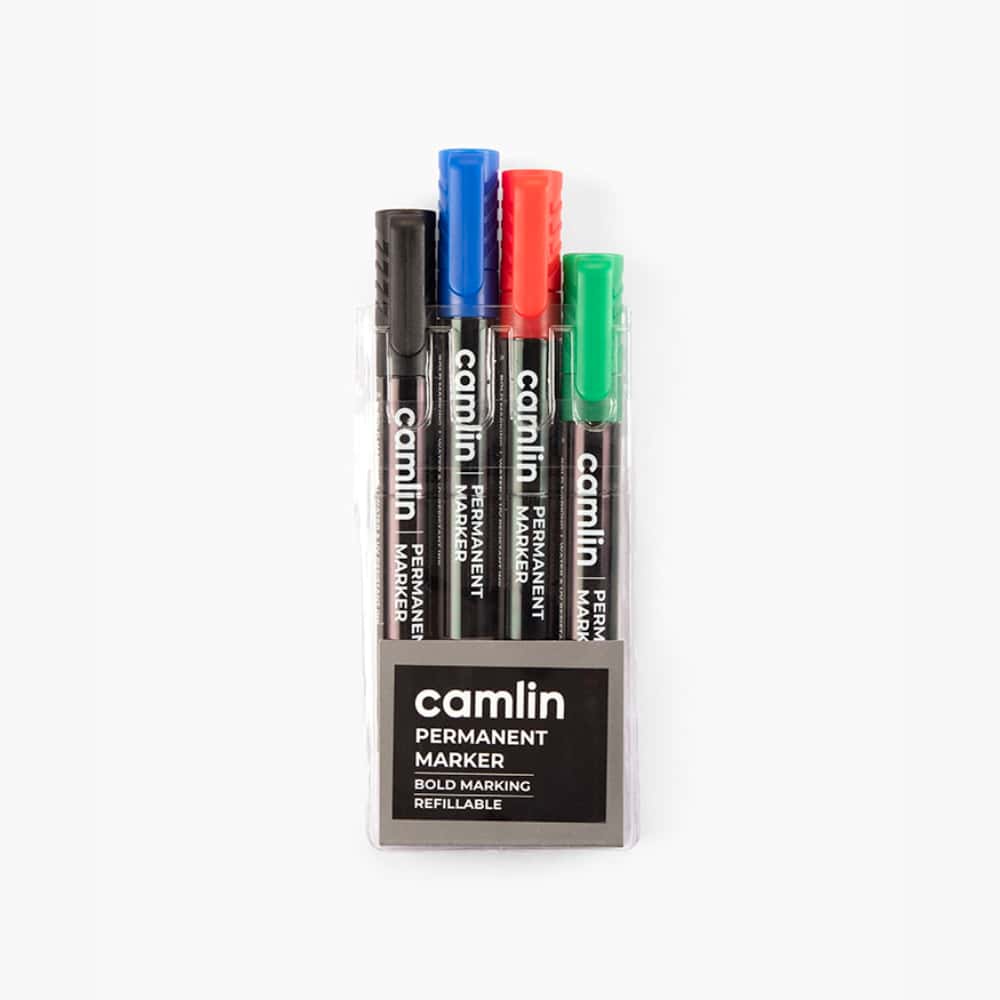 Camlin Permanent Markers Assorted Pouch Of 4 Shades