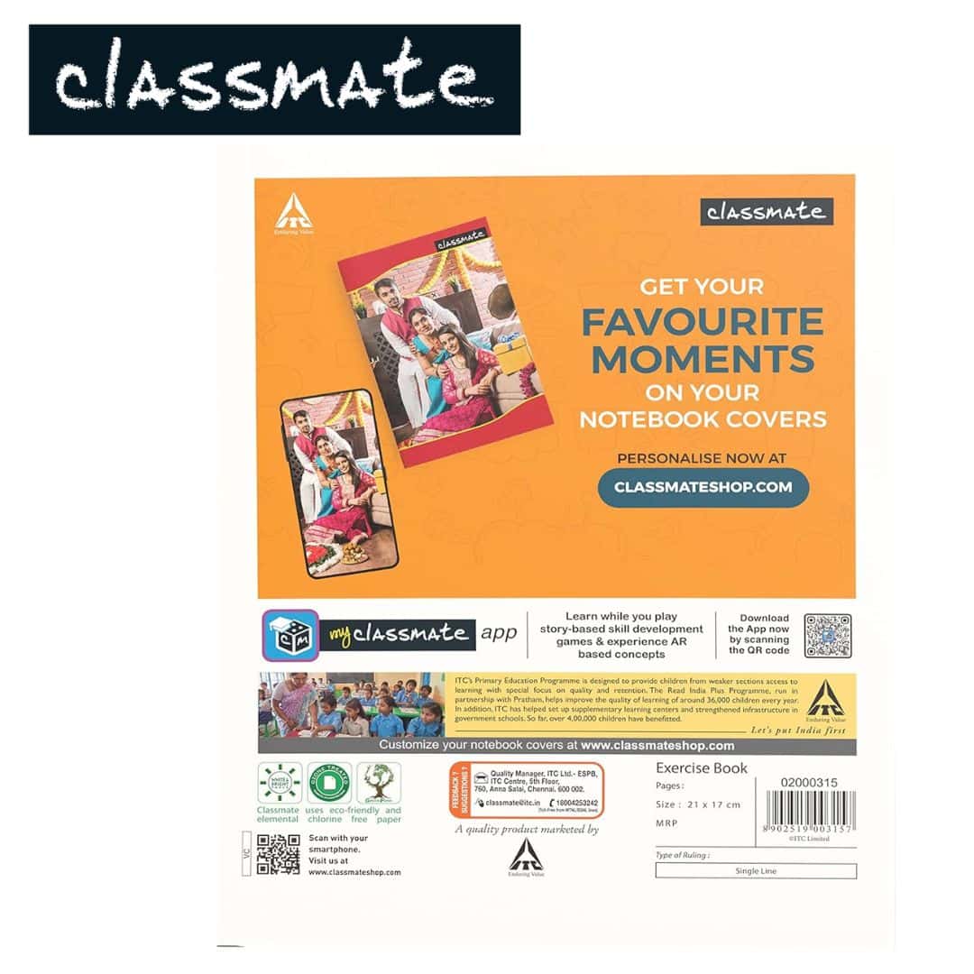 Classmate Hard Bounded Single Line Note Book 380Pg (210X170mm)