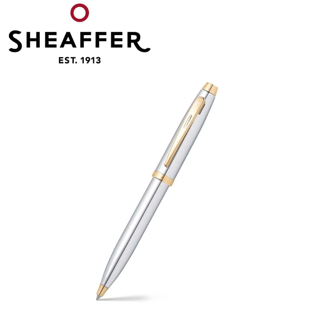 PEN SHEAFFER 100 E9340 BRIGHT CHROME WITH GOLD TONE TRIM M FP