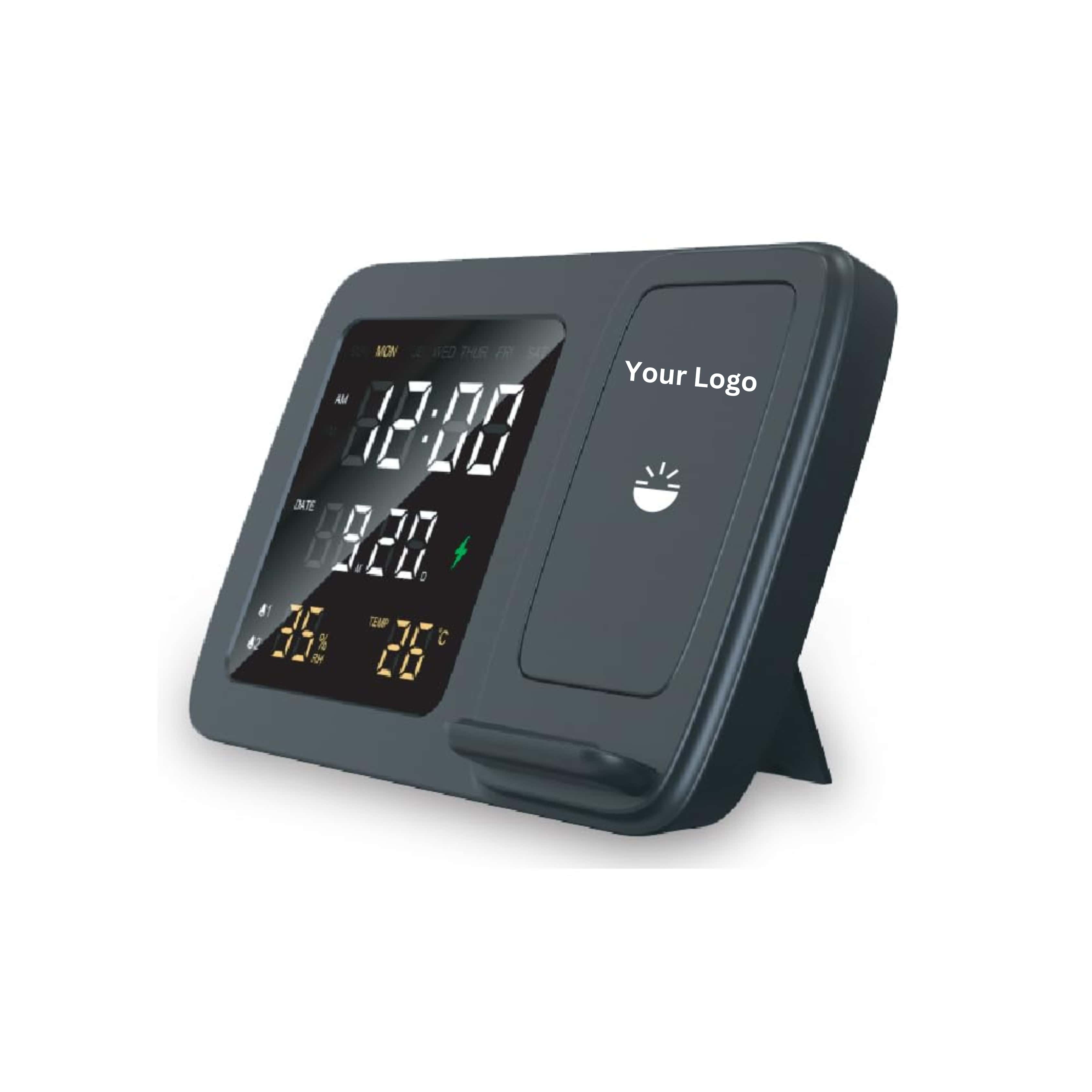 GlowGadgets Shimmer Wireless Charger with LED Clock | 15W Fast Charge | All-in-One Bedside Companion | Black � Sleek, Efficient Charging & Time Display