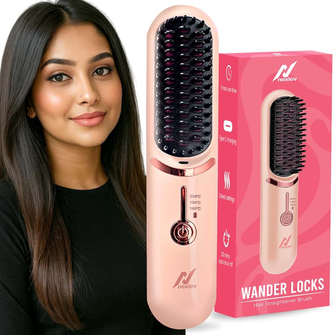 NexLev Ionic Cordless Hair Straightener Brush HSB-04