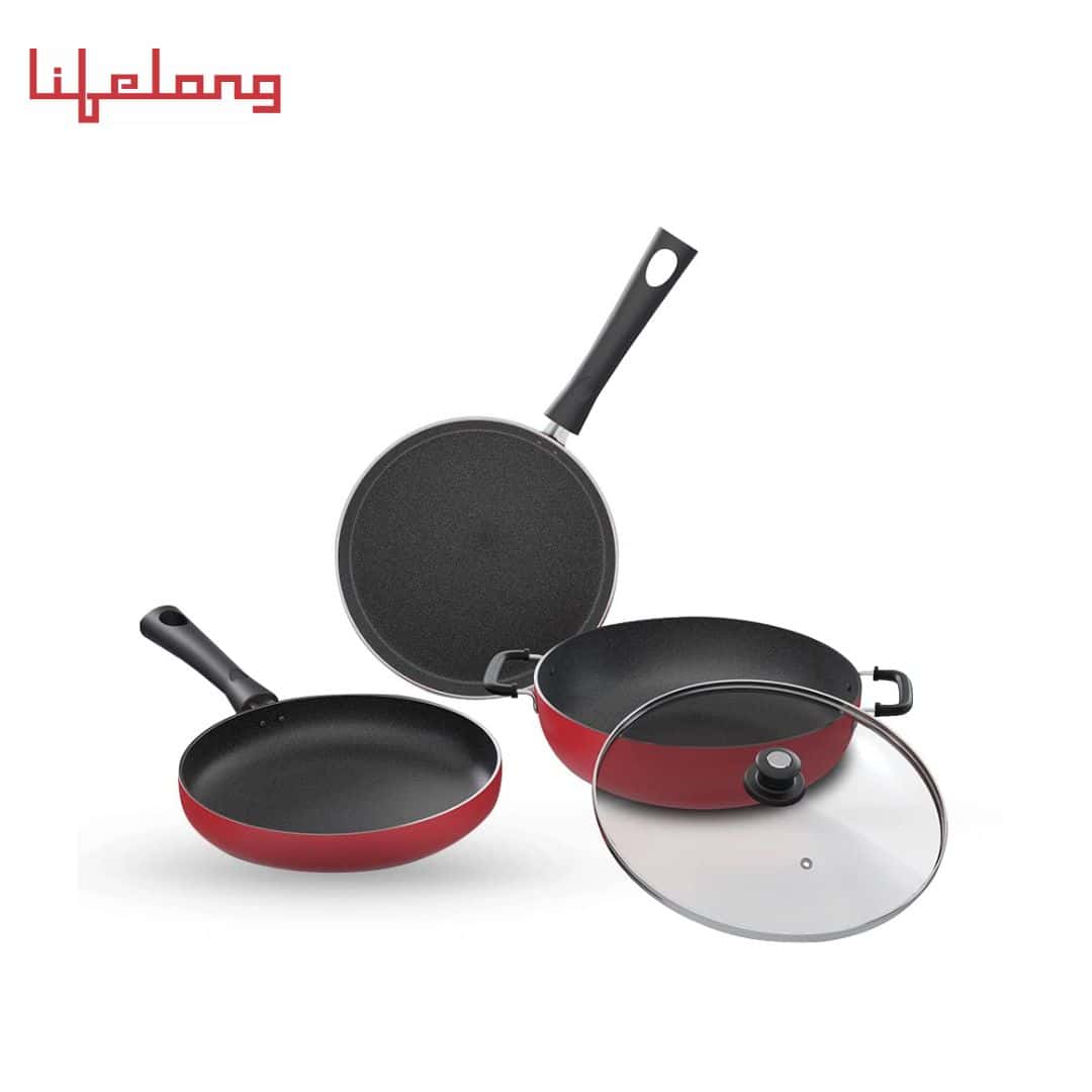 Lifelong Induction Base Non Stick Aluminium Cookware Set of 3