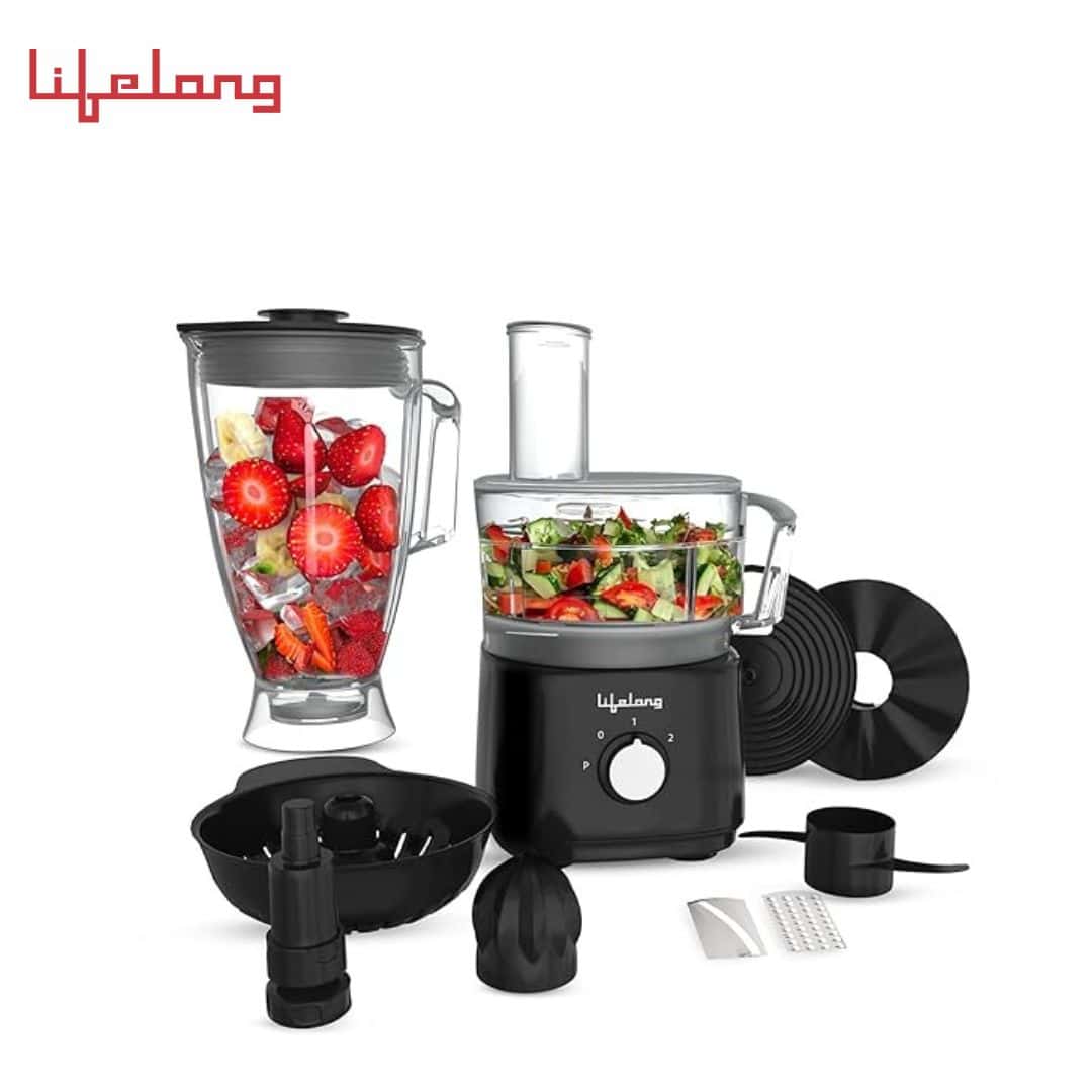 Lifelong LLFPR01 Prozessoren 800 Watts Food Processor with BlenderJar, Accessories, Processing Bowl & Citrus Juicer, (Black)