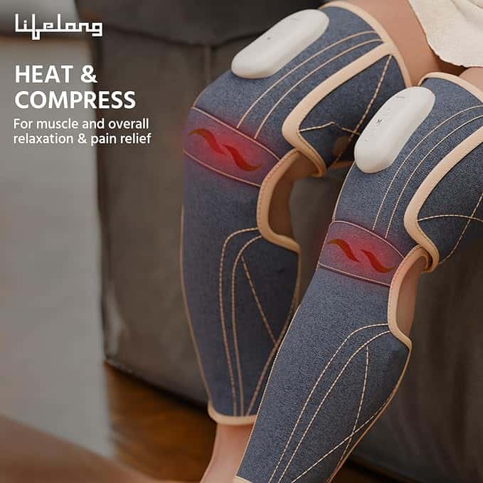 Lifelong Wireless Air Pressure Leg Massager Machine for Both Legs for Home-Thigh,Knee & Calf Massage-2 Way Pressure Horizontal & Vertical for Pain Relief-With Heat & Variable Intensity (LLM855)