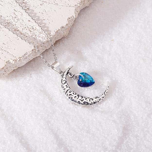 Oxidised Silver Moon Heart Pendant with Link Chain