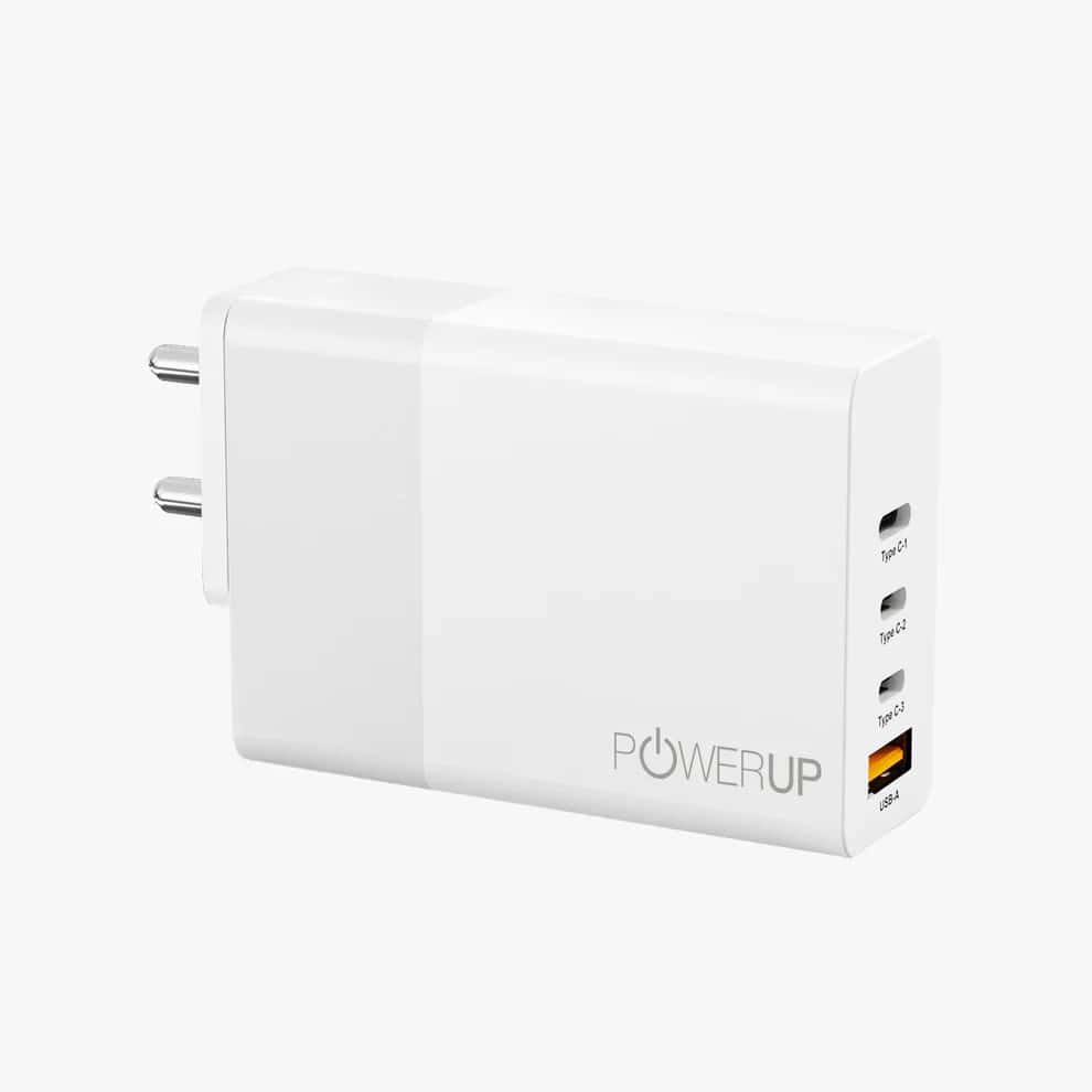 Powerup 120w 3 Type-C  PD + USB QC 3.0 Wall Charger - White