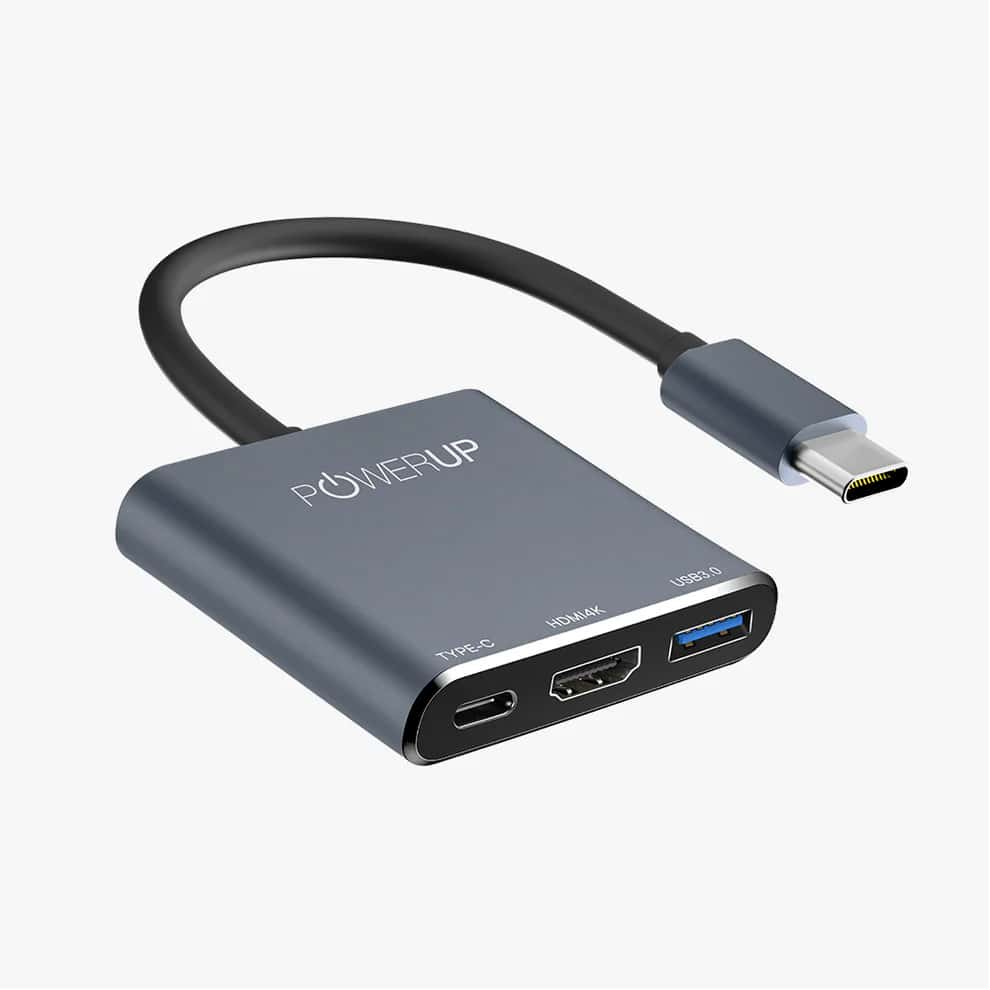 Powerup MINI SPLITTER USB-C HUB 3IN1 (Type-C/HDMI/USB) - Gunmetal