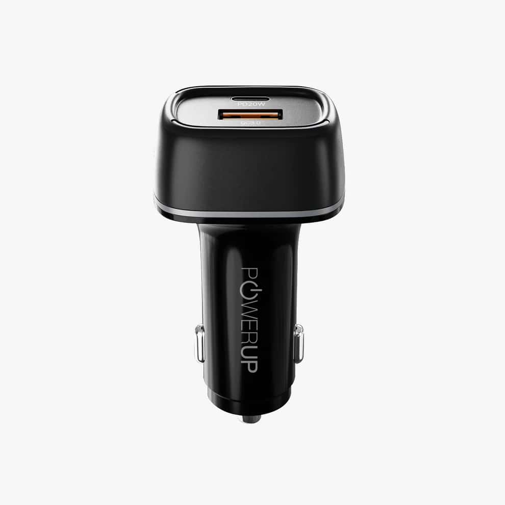 Powerup Type-C 38W PD & USB 3.0 Quick Car Charger  - Black