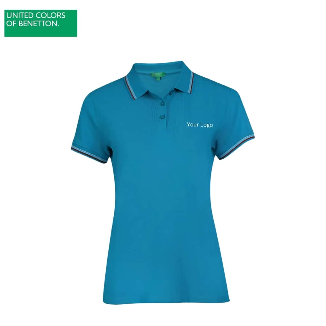 United Colors of Benetton Women's Blue Lycra Polo T-Shirt