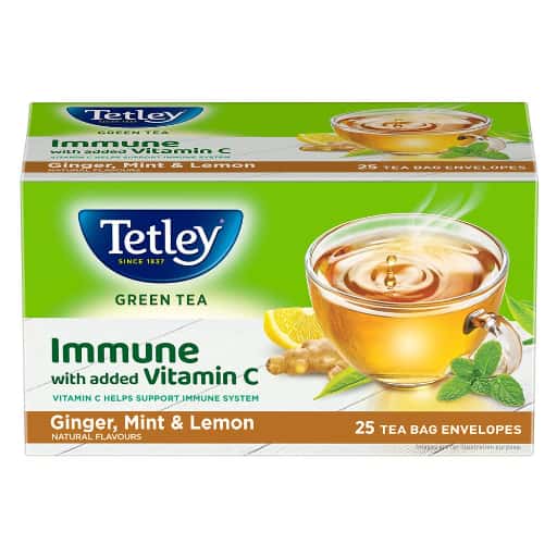 Tetley Green Tea Ginger Mint Lemon 25 tea bags in bulk from India — Ant Mascot