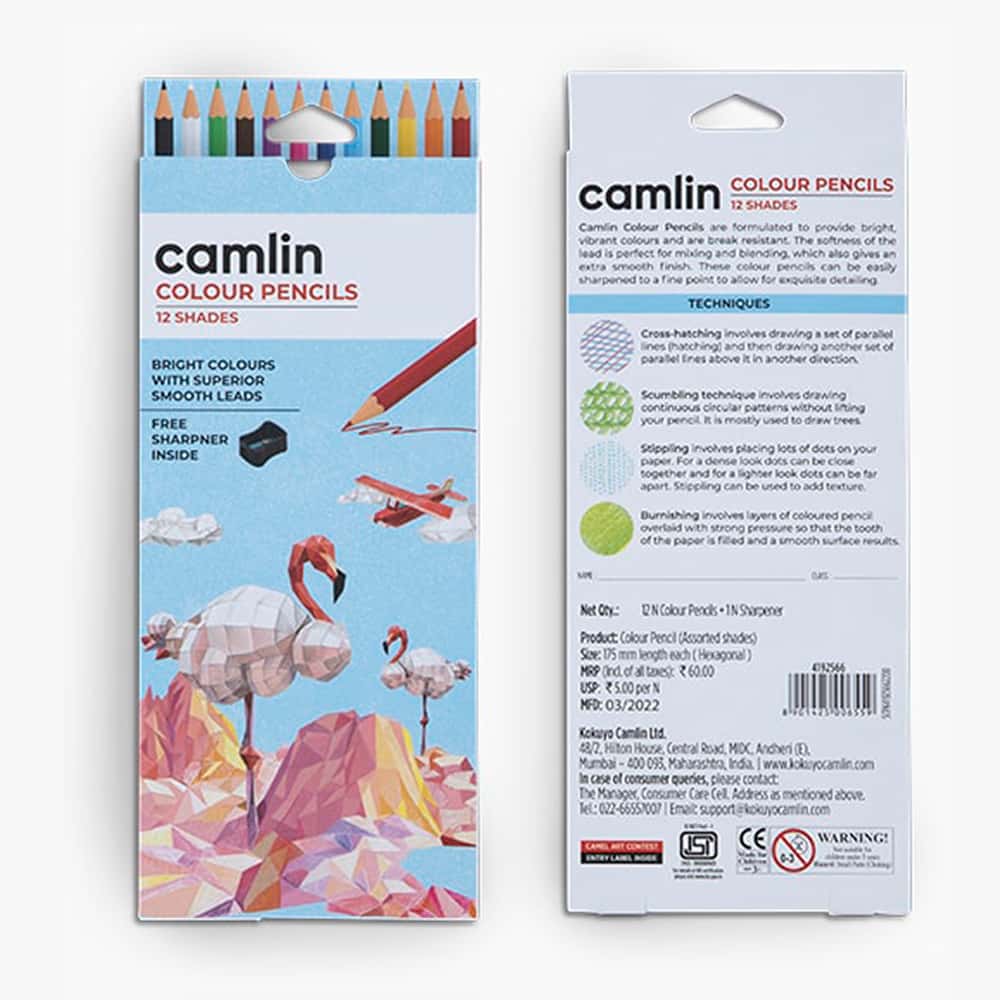 Camlin Colour Pencils 12 Shades with Sharpener Full Size in bulk from India — Ant Mascot