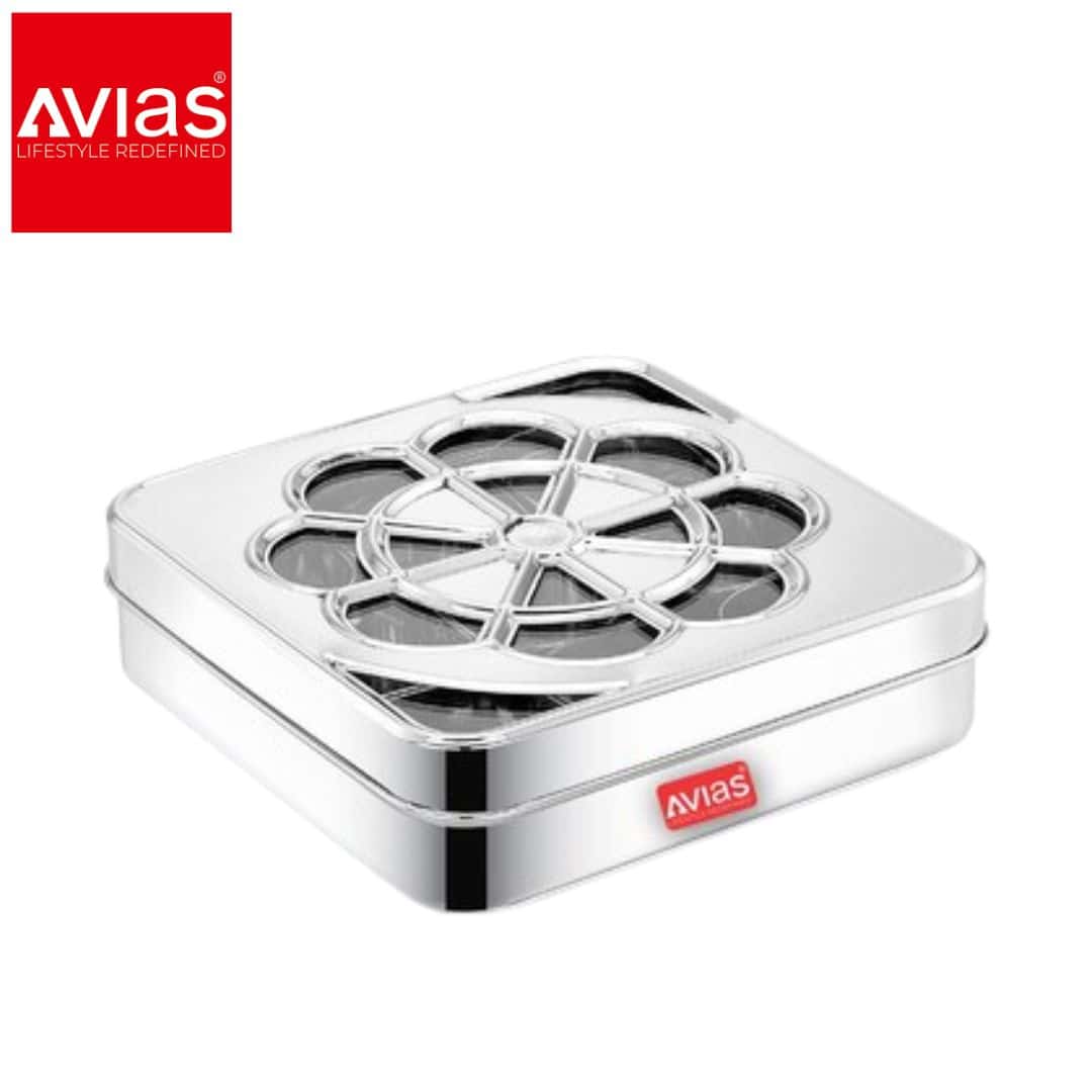 Avias Flora 9 Square Spice Box (Medium) � Steel Lid in bulk from India — Ant Mascot