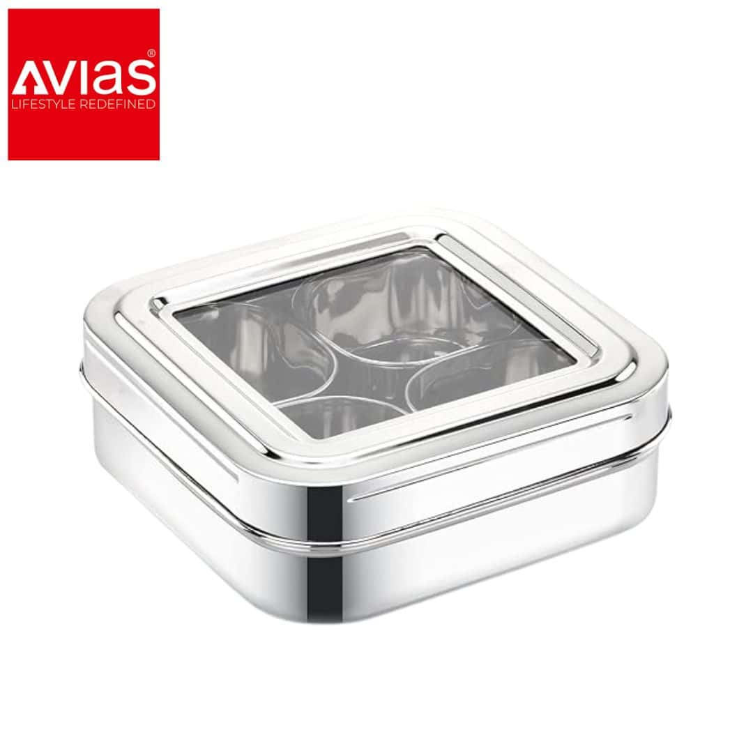 Avias 4 Square Spice Box (Plain) � Spice Organizer in bulk from India — Ant Mascot