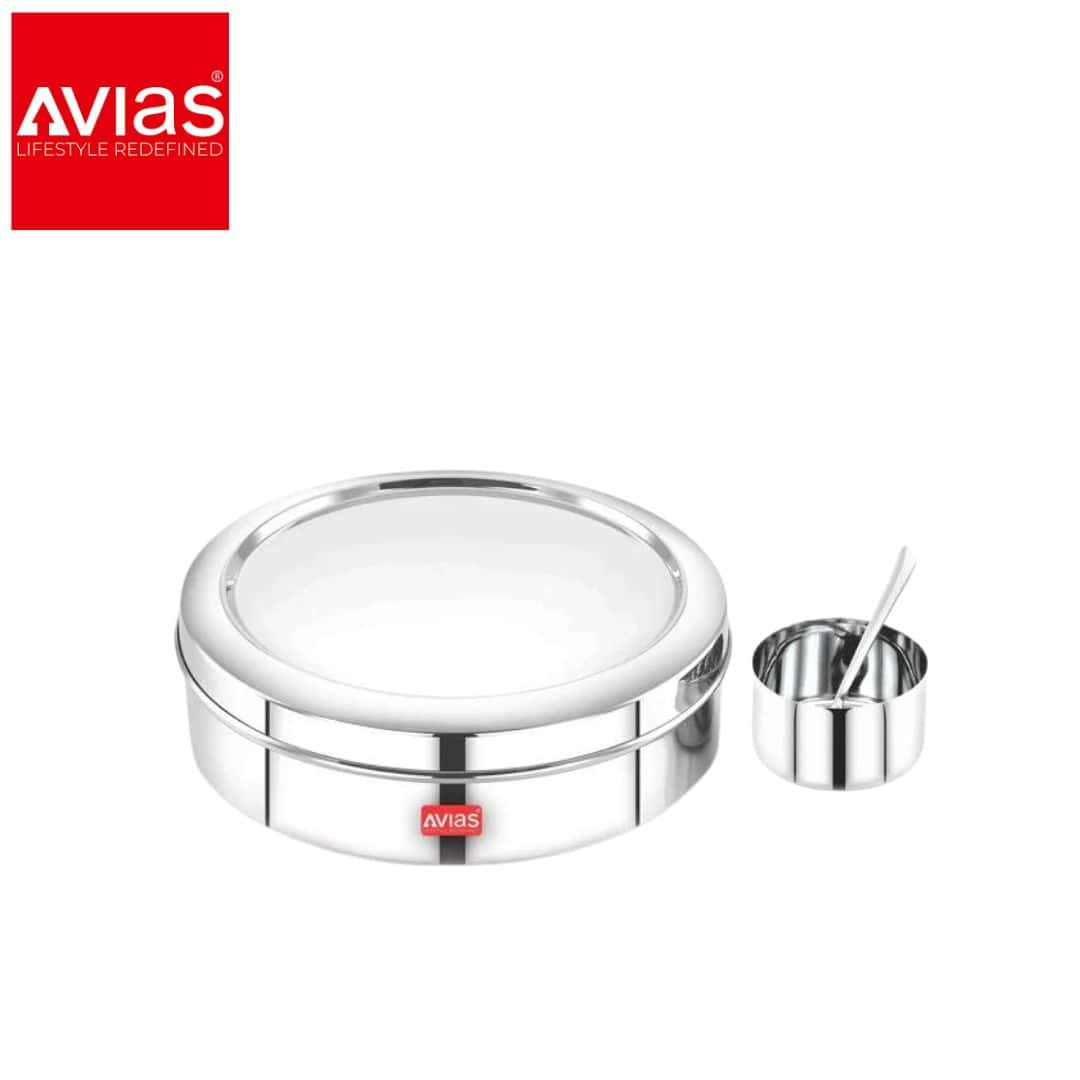 Avias Elegant Masala Dabba With Steel Lid (Medium) in bulk from India — Ant Mascot