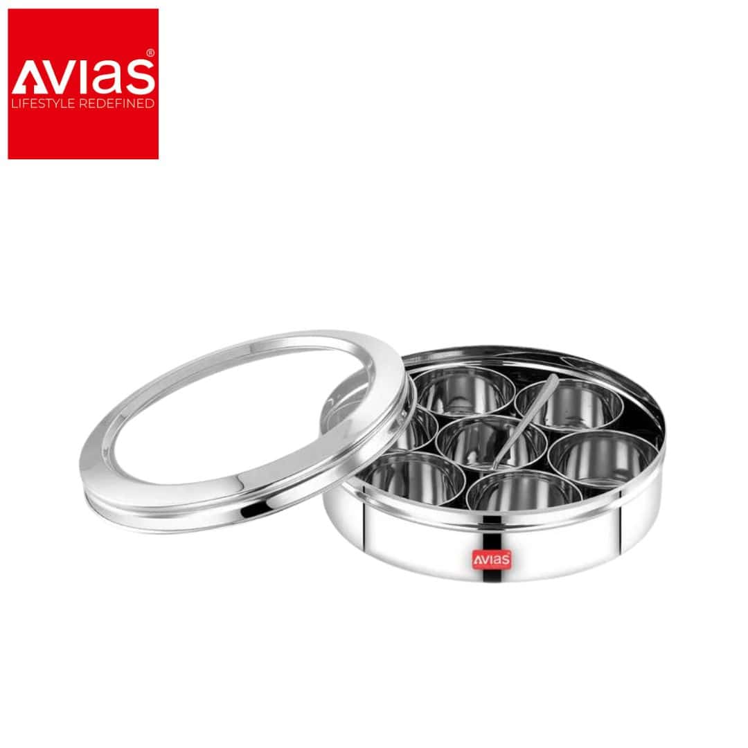 Avias Elegant Masala Dabba With Glass Lid (Medium) in bulk from India — Ant Mascot