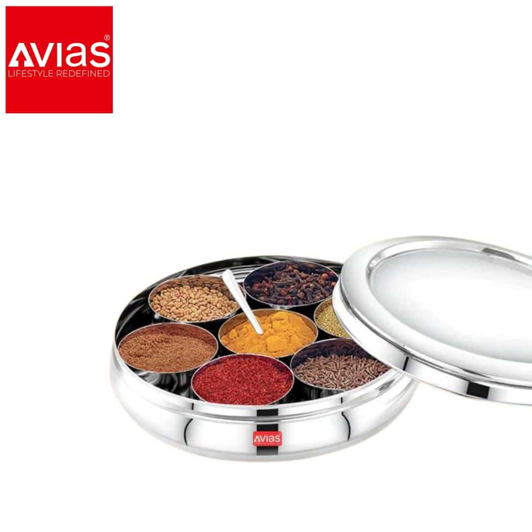 Avias Deluxe Masala Dabba With Steel Lid (Small) in bulk from India — Ant Mascot