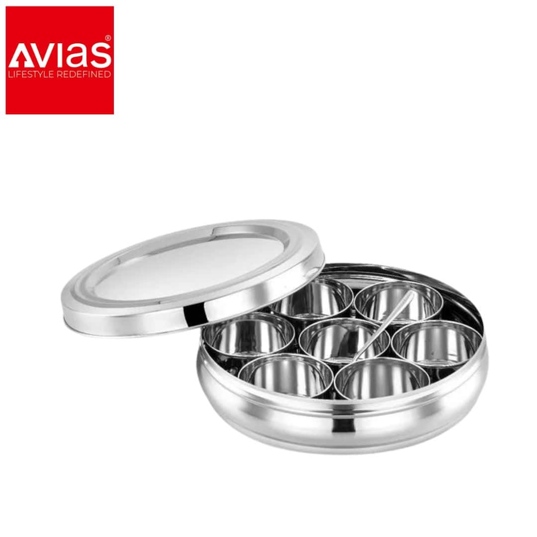 Avias Deluxe Masala Dabba With Glass Lid (Small) in bulk from India — Ant Mascot