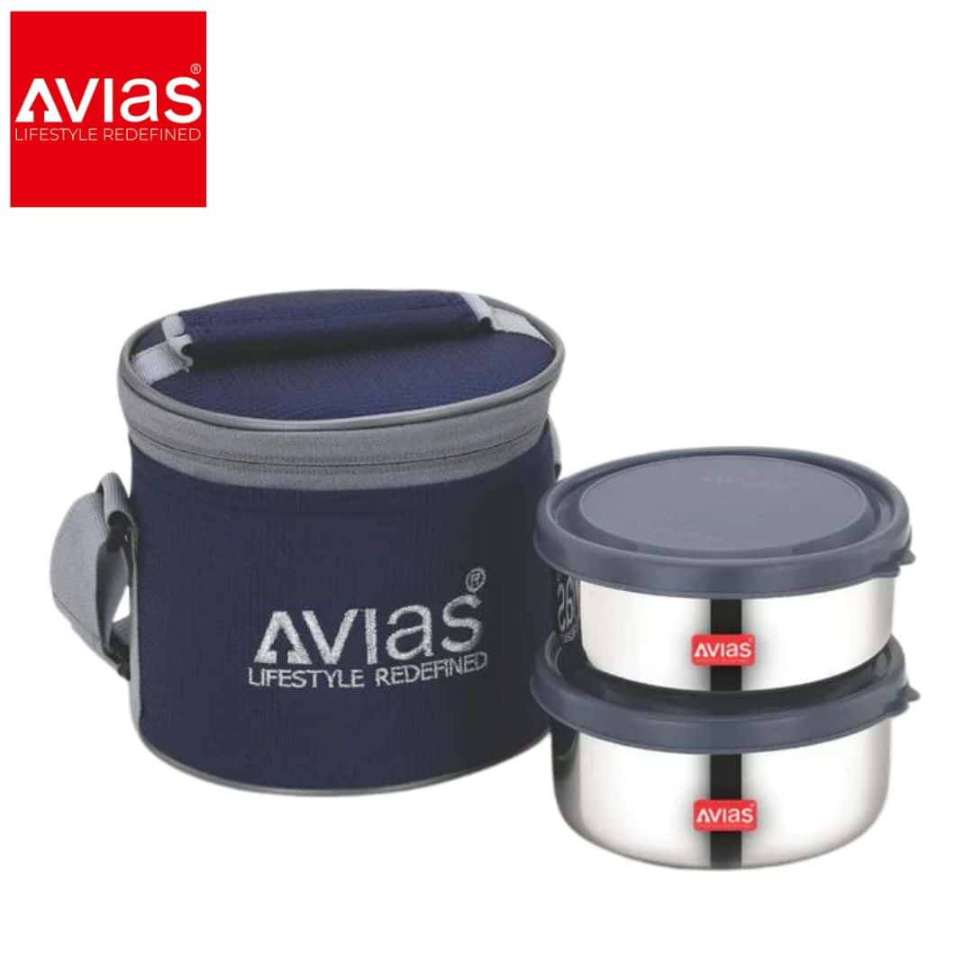 Avias Freshia Round Lunch Box � 2 Stainless Steel Containers in bulk from India — Ant Mascot