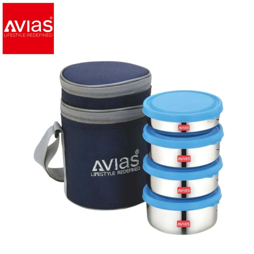 Avias Freshia Round Lunch Box � 4 Stainless Steel Containers in bulk from India — Ant Mascot