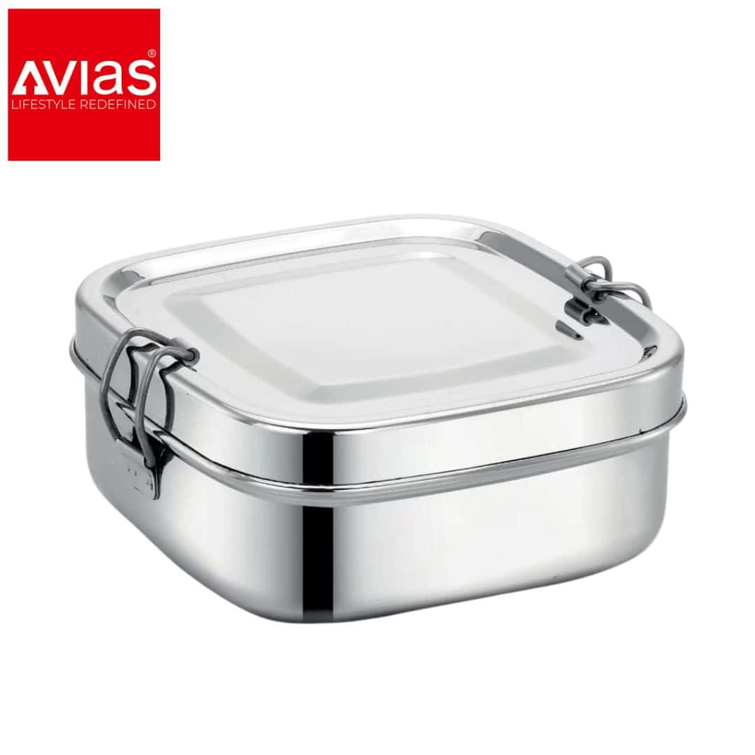Avias Square Lunch Box (Small) � Stainless Steel, Inner Plate in bulk from India — Ant Mascot