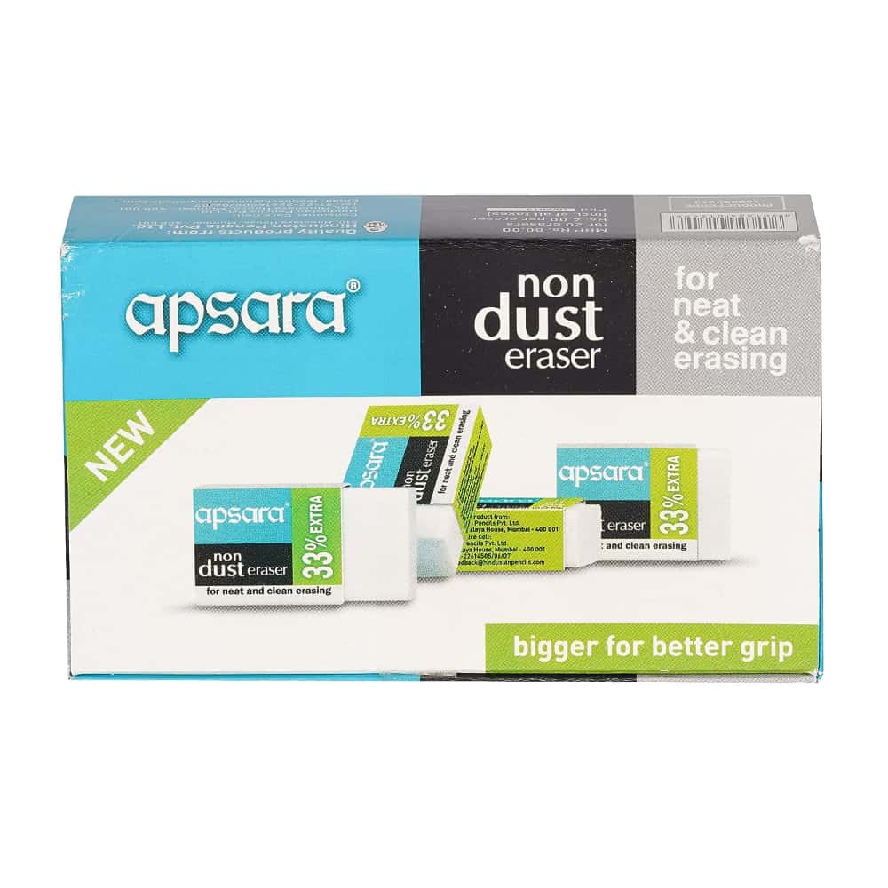 Apsara Non-Dust Eraser Regular 20 Pc Pack in bulk from India — Ant Mascot