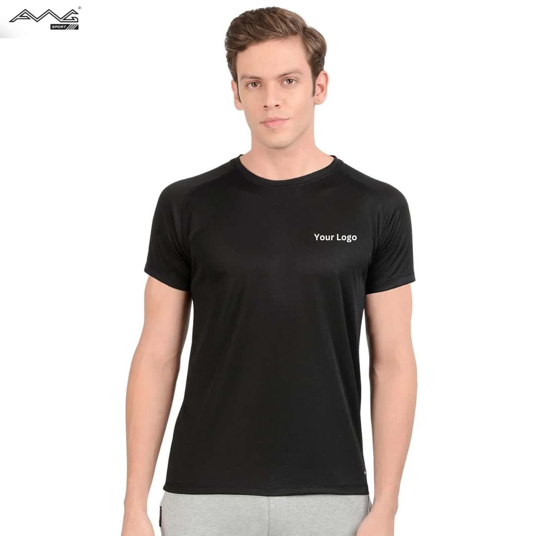 Awg I-Run Micro Dry Fit Round Neck T Shirt Black in bulk from India — Ant Mascot