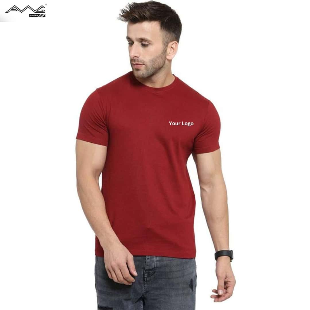 Awg Cotton Round Neck Bio Wash T Shirt Maroon in bulk from India — Ant Mascot