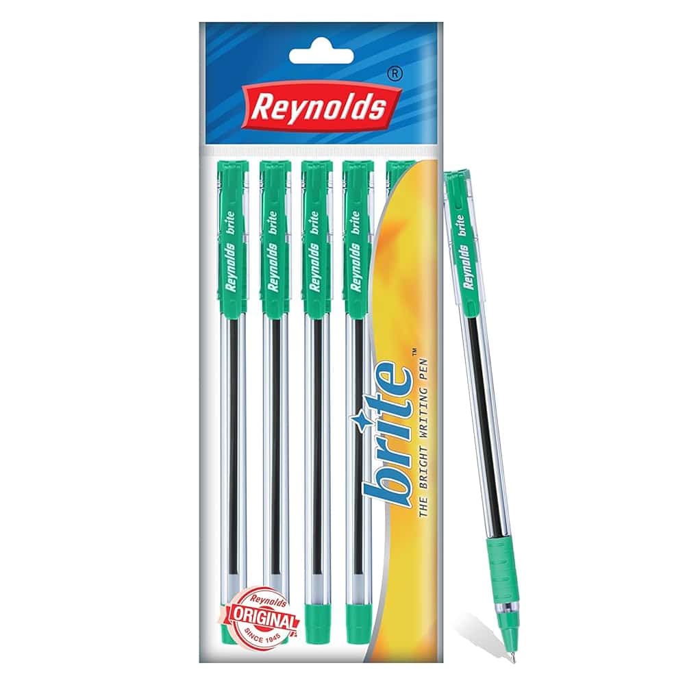 Reynolds Brite Ball Pen Green Pack Of 5 in bulk from India — Ant Mascot