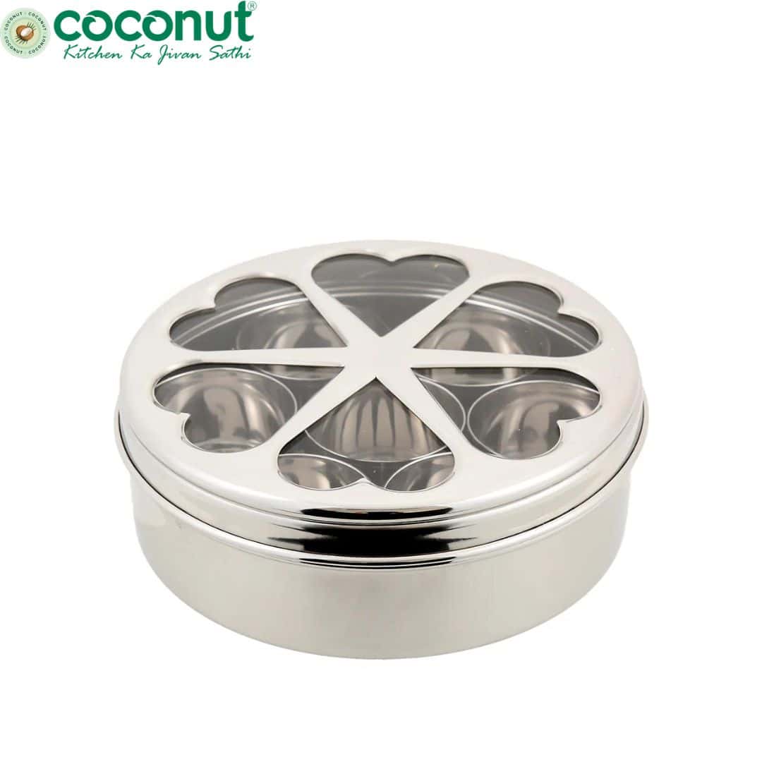 Coconut Stainless Steel Round Masala Box|Ideal Spice Storage Solution in bulk from India — Ant Mascot