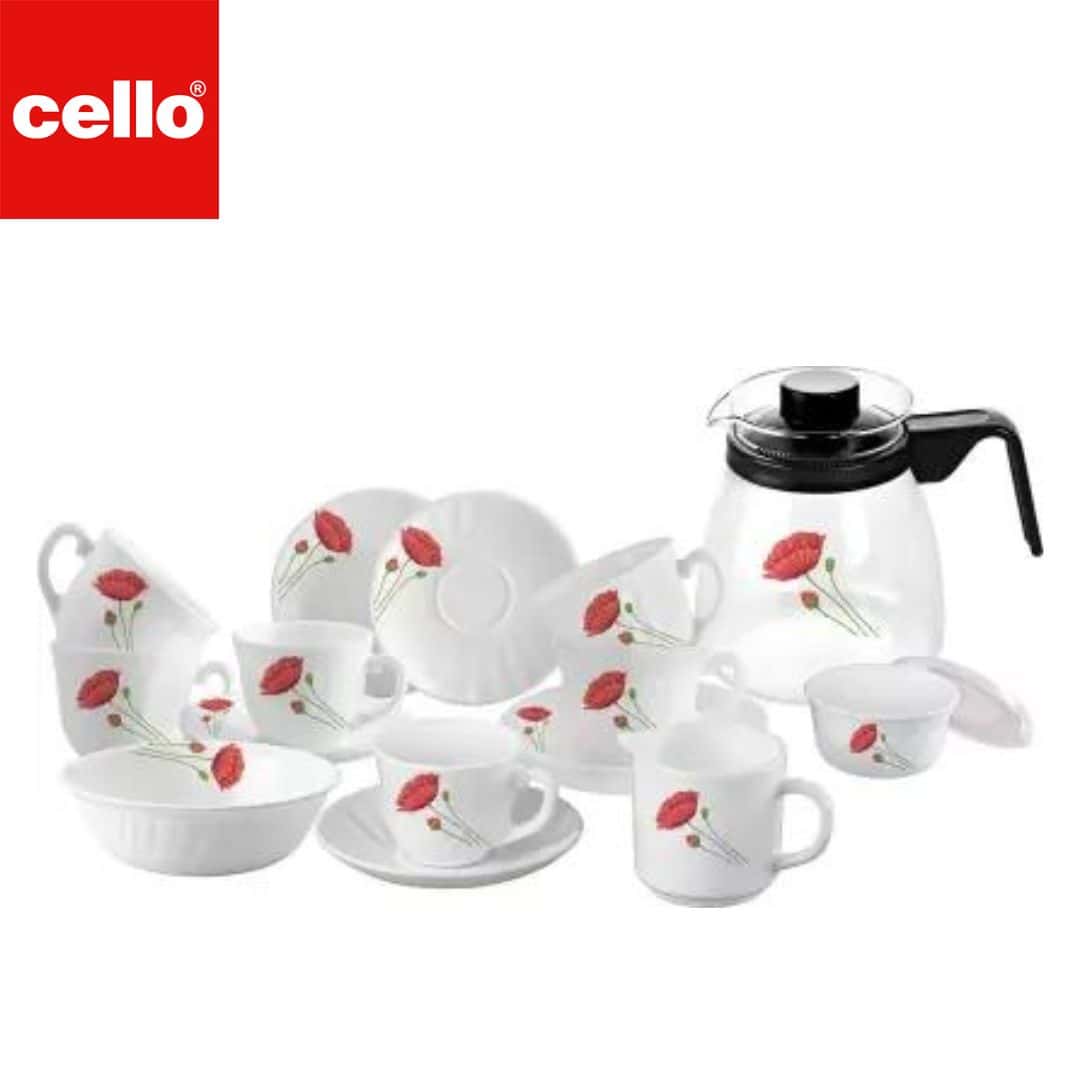 Cello Imp High Tea Set 17 Pc - Red Poppy in bulk from India — Ant Mascot