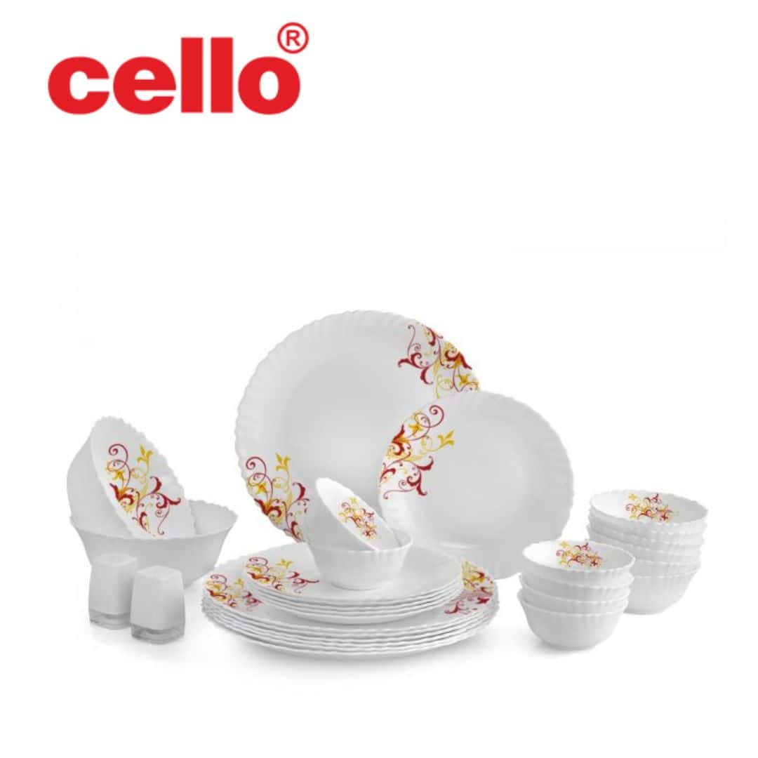 Cello Dazzle Dinner Set 29 Pcs - Yellow Scroll in bulk from India — Ant Mascot