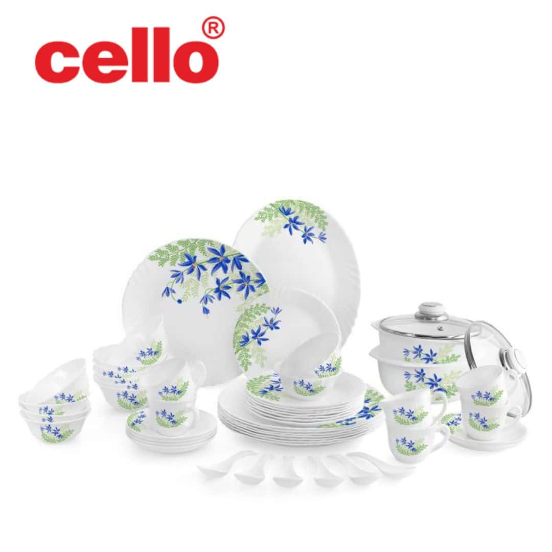 Elegant & Floral: Cello Imperial Ds 35 Pcs Dinnerware Set (Blue Primrose) in bulk from India — Ant Mascot