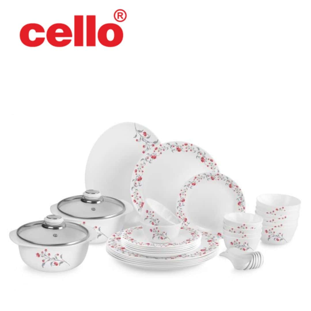 Complete Dinnerware Set: Cello Zarah Ds 37 Pcs (Red Grapevine) in bulk from India — Ant Mascot