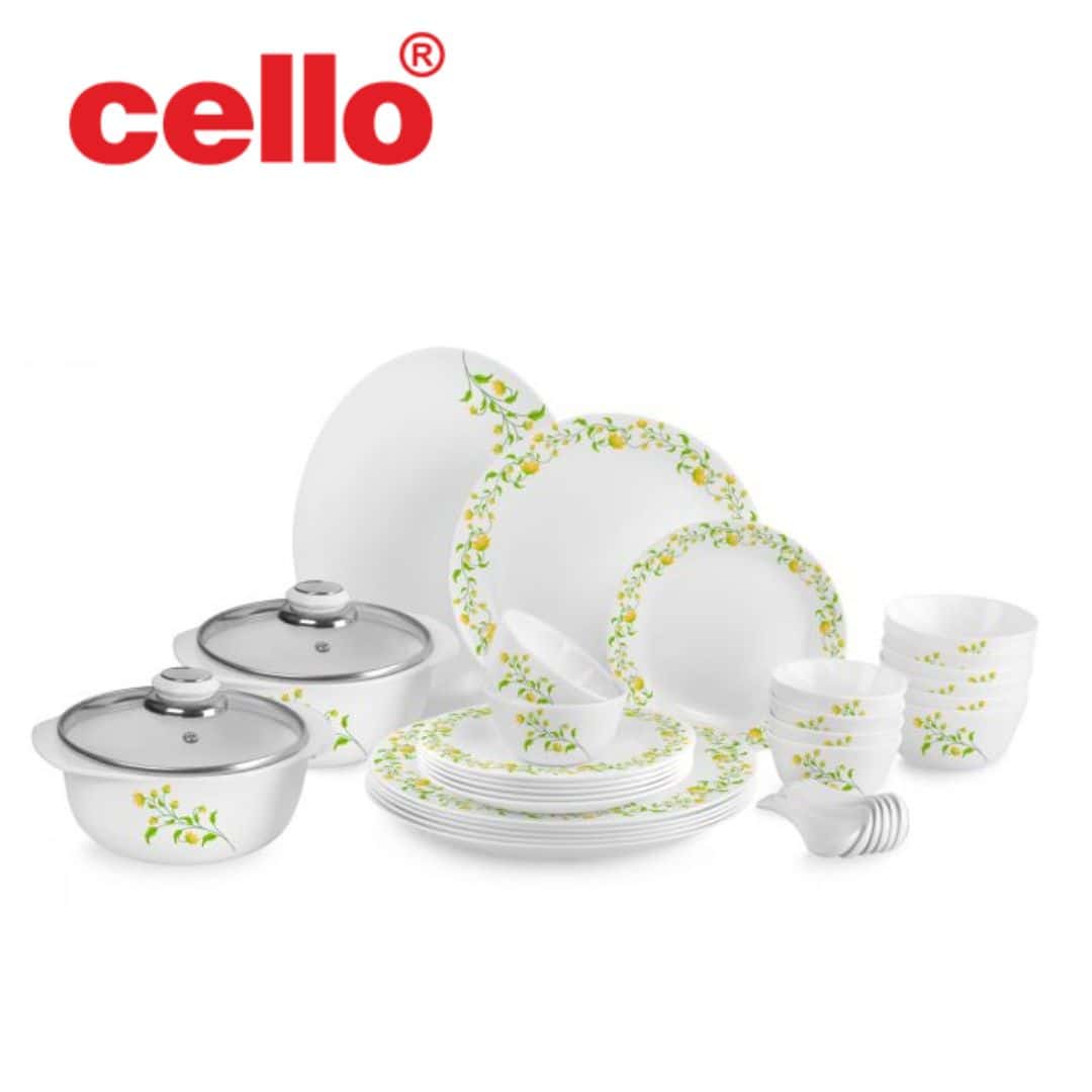 Complete Dinnerware Set: Cello Zarah Ds 37 Pcs (Yellow Grapevine) in bulk from India — Ant Mascot