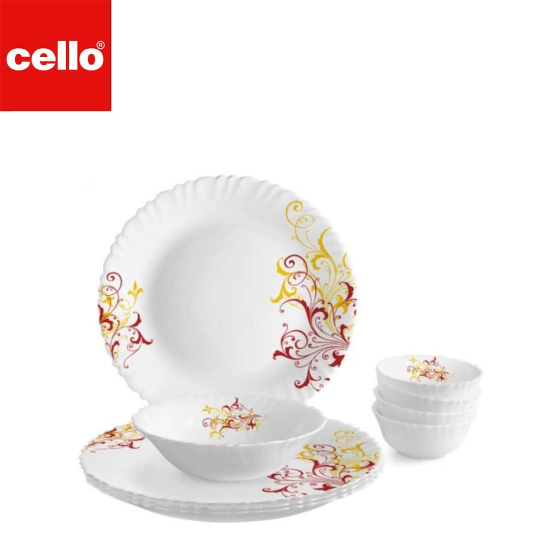 Cello Dazzle Dinner Set 9 Pcs - Yellow Scroll in bulk from India — Ant Mascot