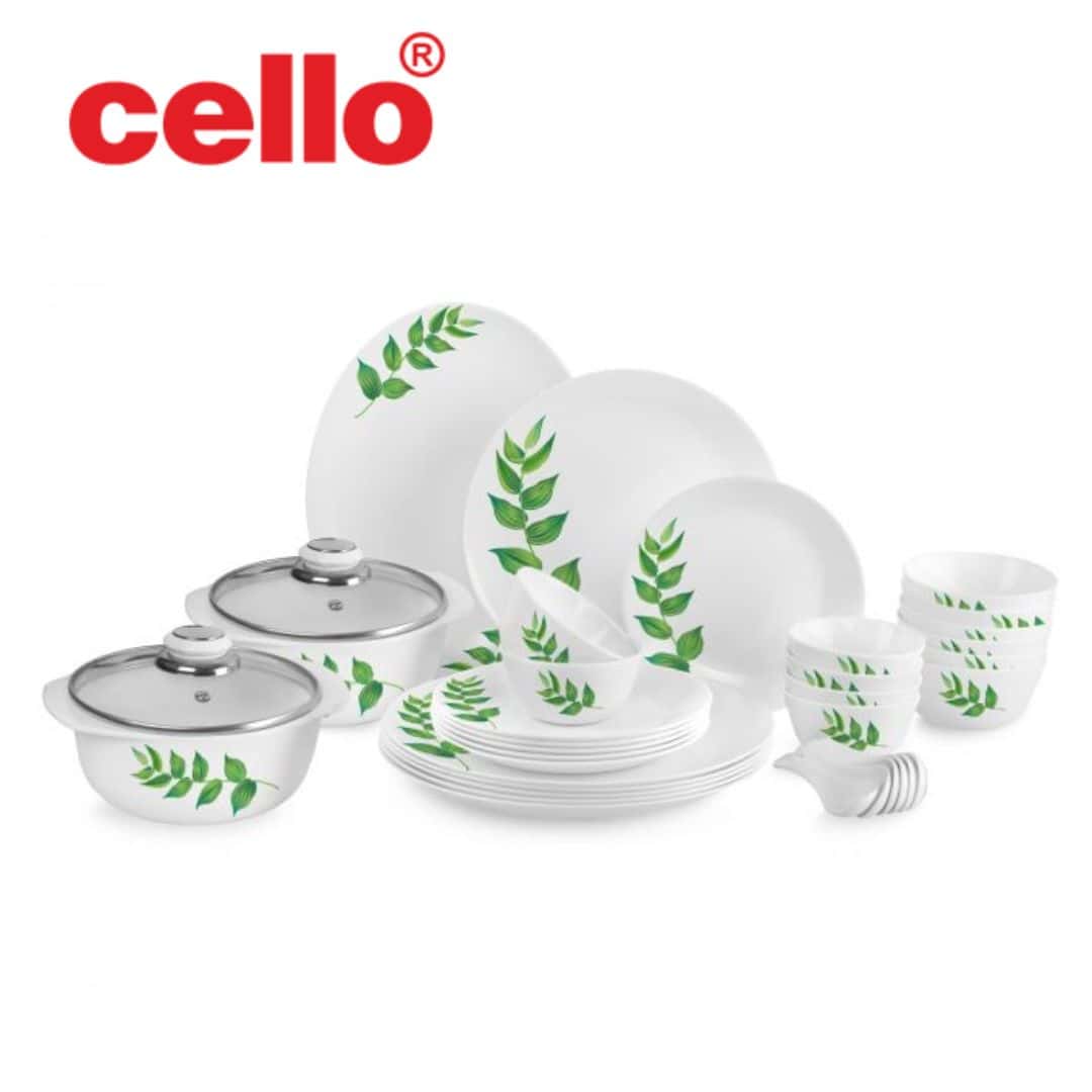 Bring the Outdoors In: Cello Zarah Ds 37 Pcs Dinner Set (Green Foliage) in bulk from India — Ant Mascot