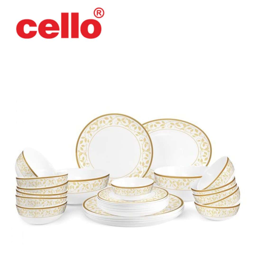 Warm Elegance: Cello Divine 27 Pcs Dinnerware Set (Amber Gold) in bulk from India — Ant Mascot