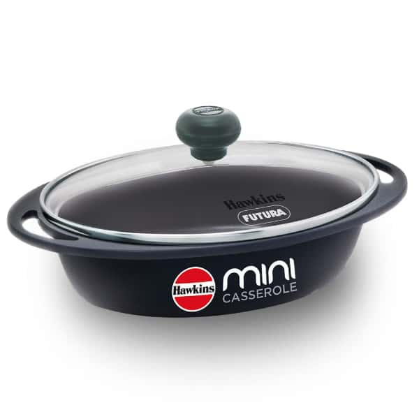 Hawkins 0.75L Oval Shaped Die-Cast Mini Casserole with Glass Lid Grey in bulk from India — Ant Mascot