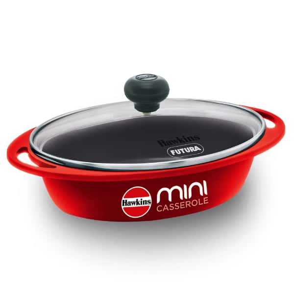 Hawkins 0.75L Oval Shaped Die-Cast Mini Casserole with Glass Lid Red in bulk from India — Ant Mascot