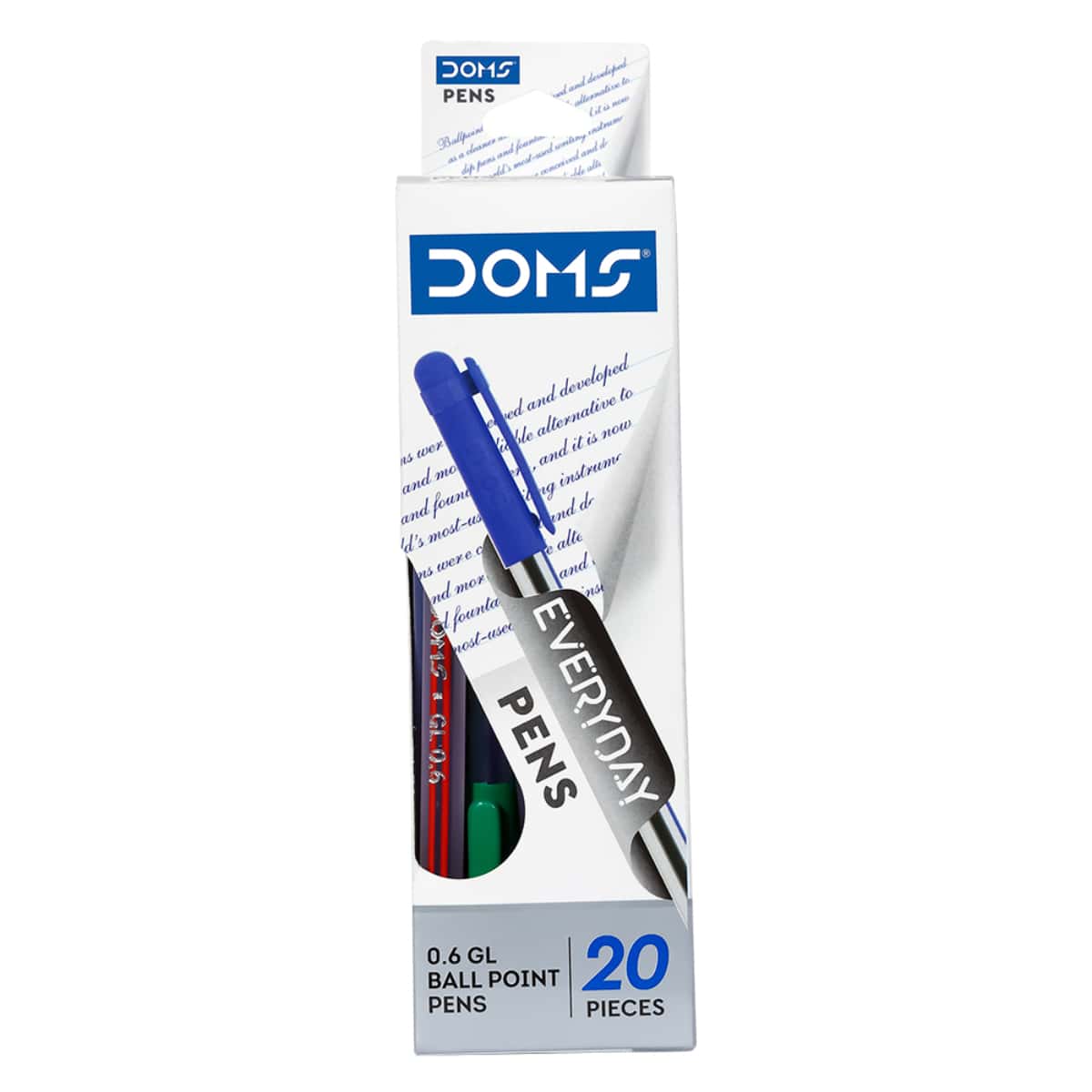 DOMS Every Day Pens Blue Pack Of 20 in bulk from India — Ant Mascot