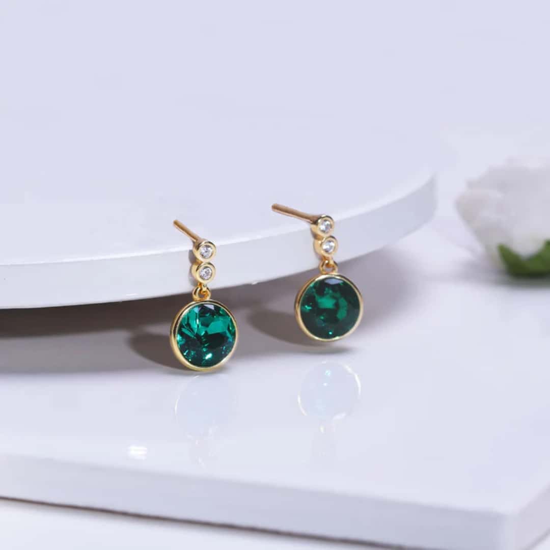 Golden Emerald Green Sphere Earrings in bulk from India — Ant Mascot