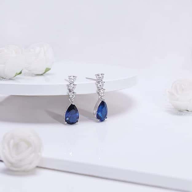Silver Sapphire Blue Drop Earrings in bulk from India — Ant Mascot
