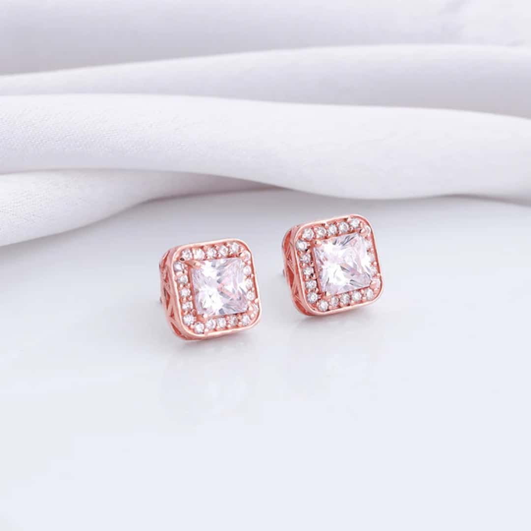 Rose Gold Love Square Earrings in bulk from India — Ant Mascot