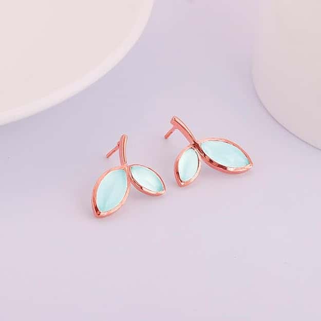 Rose Gold Aqua Dual Chalcedony Leaf Studs in bulk from India — Ant Mascot